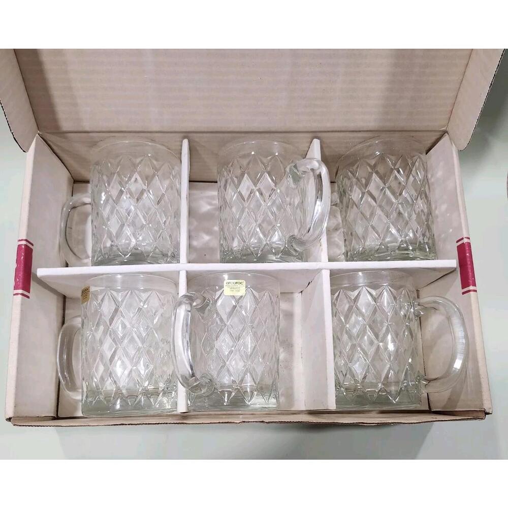 Vintage Old New Stock Arcoroc France Paul Sebastian Collection Crystal Mugs